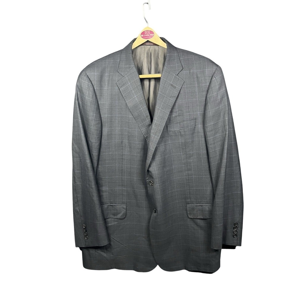 Hickey Freeman  Blazer Men's Grey Windowpane Sports Coat Silk & Worsted Wool USA